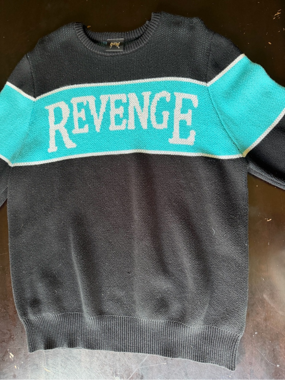 Revenge Clothing Black & Aqua Colorblock Crewneck Sweater